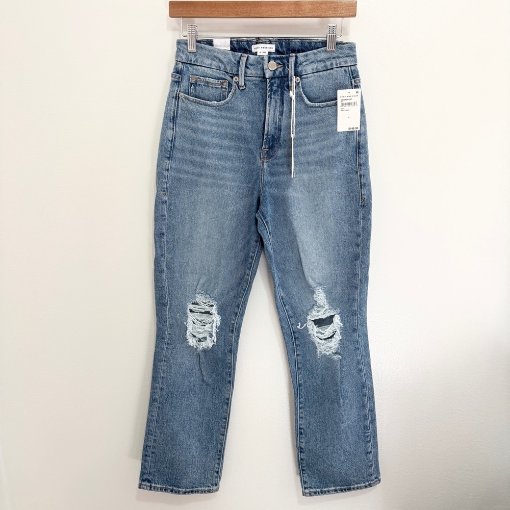 Good American Good Boy High Rise Distressed Jeans 26 NWT